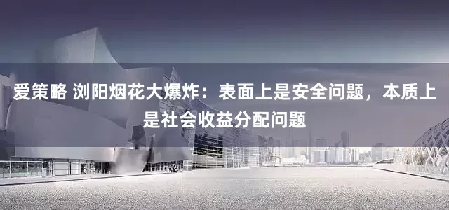 爱策略 浏阳烟花大爆炸：表面上是安全问题，本质上是社会收益分配问题